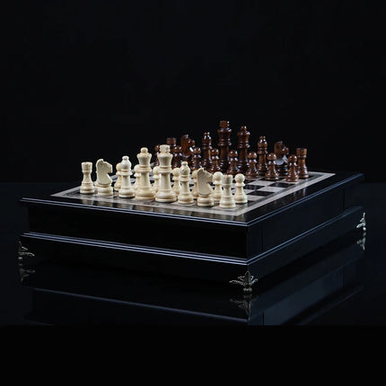 Large Solid Wood Chess Luxury Chess Board Game Set with Crafted Chesspiece Home Decorations Travel Chess Set for Kids and Adults