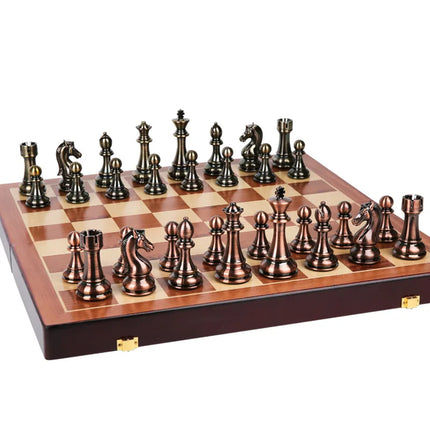 52CM Luxury Chess Board Games Bronze Metal Chess Pieces Set Folding Wooden Checkerboard Creative Family Board Games for Children