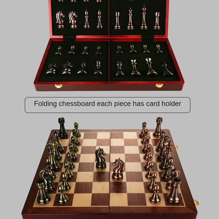 52CM Luxury Chess Board Games Bronze Metal Chess Pieces Set Folding Wooden Checkerboard Creative Family Board Games for Children