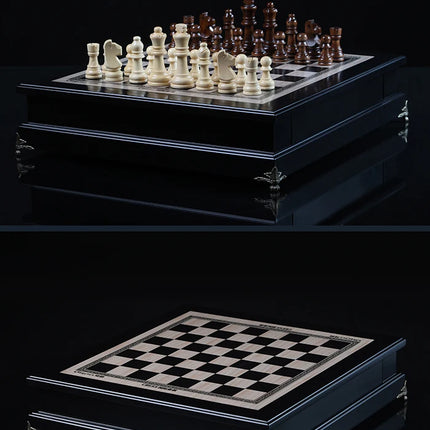 Large Solid Wood Chess Luxury Chess Board Game Set with Crafted Chesspiece Home Decorations Travel Chess Set for Kids and Adults