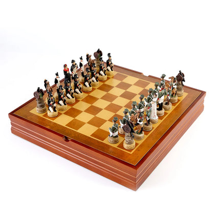 Russian and French Characters War Resin Chess Theme Board Game Toy Table Luxury Collection Gift with Wooden Chessboard