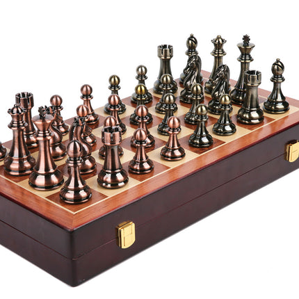 52CM Luxury Chess Board Games Bronze Metal Chess Pieces Set Folding Wooden Checkerboard Creative Family Board Games for Children