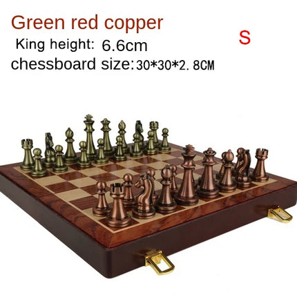 Retro Bronze Metal Chess Board Game 30CM 52CM Folding Wooden Chessboard Luxury Board Games for Children Chess Set Christmas Gift