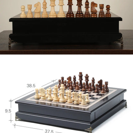 Large Solid Wood Chess Luxury Chess Board Game Set with Crafted Chesspiece Home Decorations Travel Chess Set for Kids and Adults