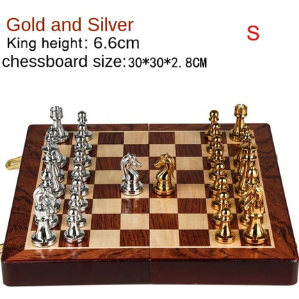 Retro Bronze Metal Chess Board Game 30CM 52CM Folding Wooden Chessboard Luxury Board Games for Children Chess Set Christmas Gift