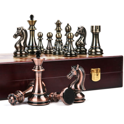 52CM Luxury Chess Board Games Bronze Metal Chess Pieces Set Folding Wooden Checkerboard Creative Family Board Games for Children