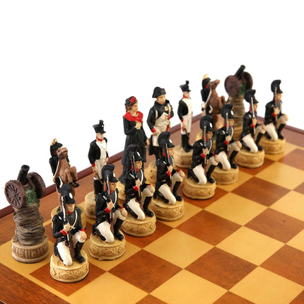 Russian and French Characters War Resin Chess Theme Board Game Toy Table Luxury Collection Gift with Wooden Chessboard