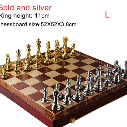 Retro Bronze Metal Chess Board Game 30CM 52CM Folding Wooden Chessboard Luxury Board Games for Children Chess Set Christmas Gift