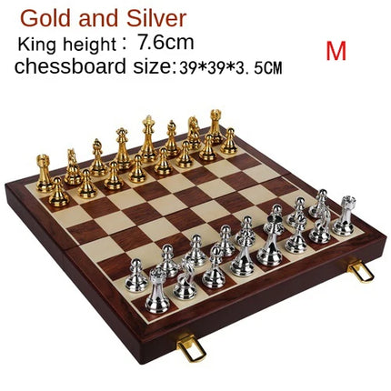 Retro Bronze Metal Chess Board Game 30CM 52CM Folding Wooden Chessboard Luxury Board Games for Children Chess Set Christmas Gift