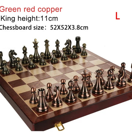 Retro Bronze Metal Chess Board Game 30CM 52CM Folding Wooden Chessboard Luxury Board Games for Children Chess Set Christmas Gift