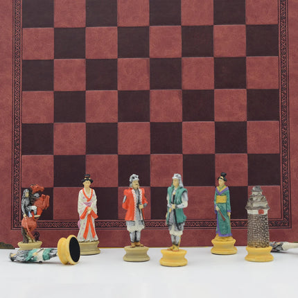 Japanese Samurai Character Themed Resin Chess with Leather Checkerboard Table Puzzle Game Toy Deluxe Knight Holiday Gift Chess