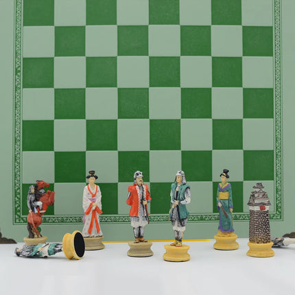 Japanese Samurai Character Themed Resin Chess with Leather Checkerboard Table Puzzle Game Toy Deluxe Knight Holiday Gift Chess