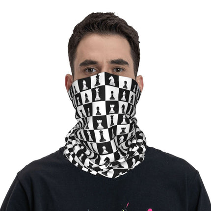 Black And White Chess Chessboard Bandana Neck Warmer Women Men Winter Hiking Ski Scarf Gaiter Checkered Face Cover