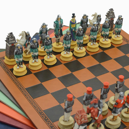 Japanese Samurai Character Themed Resin Chess with Leather Checkerboard Table Puzzle Game Toy Deluxe Knight Holiday Gift Chess