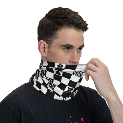 Black And White Chess Chessboard Bandana Neck Warmer Women Men Winter Hiking Ski Scarf Gaiter Checkered Face Cover