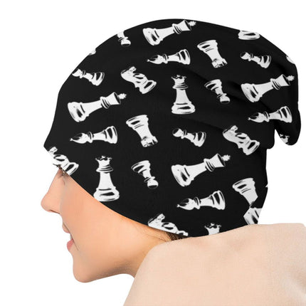 Topi Bonnet Potongan Catur Topi Rajutan Hip Hop untuk Wanita Pria Musim Gugur Musim Dingin Hangat Pecinta Catur Skakmat Skullies Beanies Topi