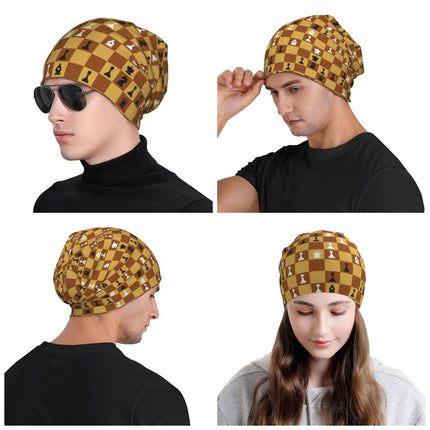 Topi Bonnet Potongan Catur Topi Rajutan Hip Hop untuk Wanita Pria Musim Gugur Musim Dingin Hangat Pecinta Catur Skakmat Skullies Beanies Topi