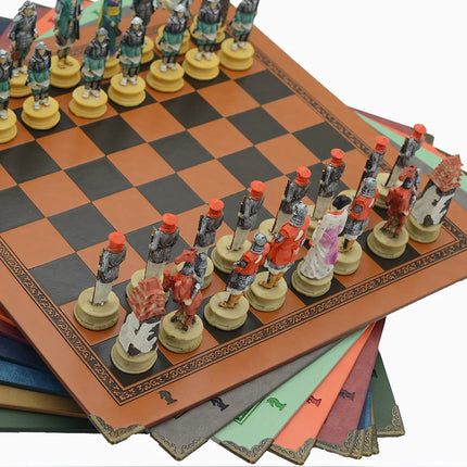 Japanese Samurai Character Themed Resin Chess with Leather Checkerboard Table Puzzle Game Toy Deluxe Knight Holiday Gift Chess