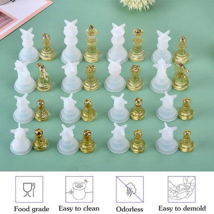 Resin Chess Set Mold with Chess Board Silicone Resin Molds,3D Silicone Chess Resin Mold