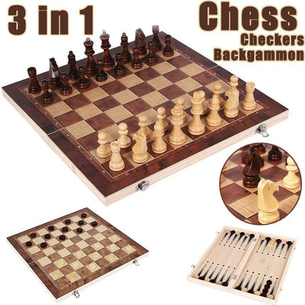 Foldable International Chess 3-in-1 Wooden Chess Set Toy Educational Brain Training Board Game High-end Wood-chess-pieces