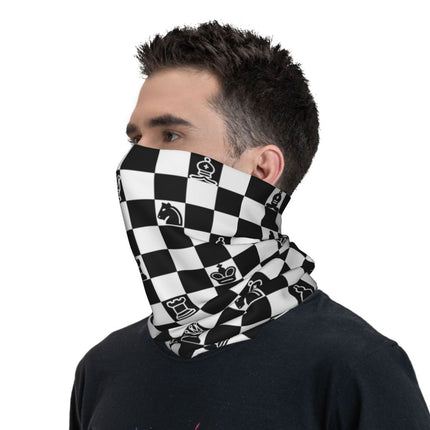 Black And White Chess Chessboard Bandana Neck Warmer Women Men Winter Hiking Ski Scarf Gaiter Checkered Face Cover