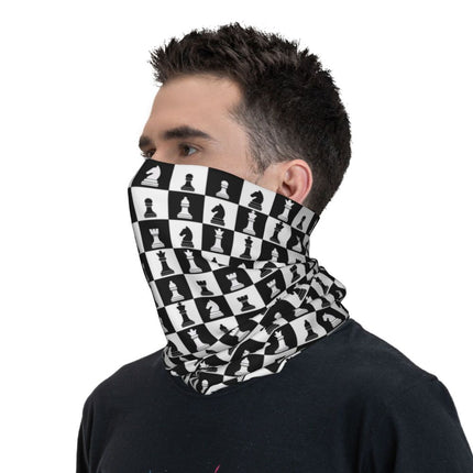 Black And White Chess Chessboard Bandana Neck Warmer Women Men Winter Hiking Ski Scarf Gaiter Checkered Face Cover