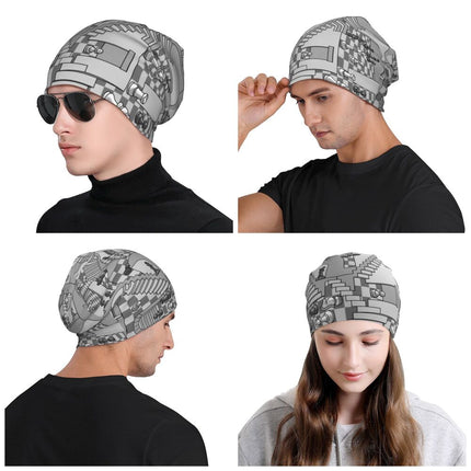 Topi Bonnet Potongan Catur Topi Rajutan Hip Hop untuk Wanita Pria Musim Gugur Musim Dingin Hangat Pecinta Catur Skakmat Skullies Beanies Topi