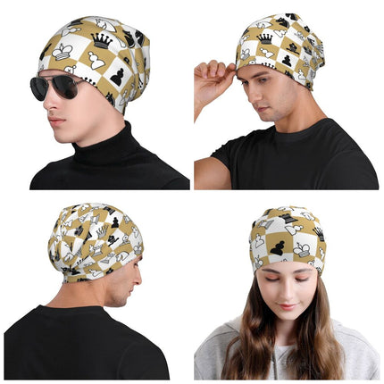 Topi Bonnet Potongan Catur Topi Rajutan Hip Hop untuk Wanita Pria Musim Gugur Musim Dingin Hangat Pecinta Catur Skakmat Skullies Beanies Topi