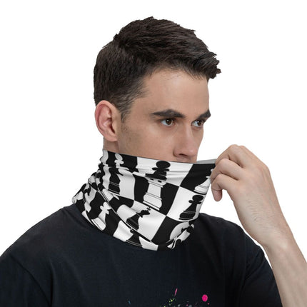 Black And White Chess Chessboard Bandana Neck Warmer Women Men Winter Hiking Ski Scarf Gaiter Checkered Face Cover