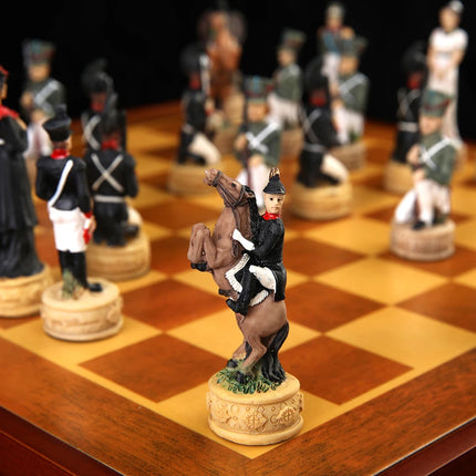 Russian and French Characters War Resin Chess Theme Board Game Toy Table Luxury Collection Gift with Wooden Chessboard