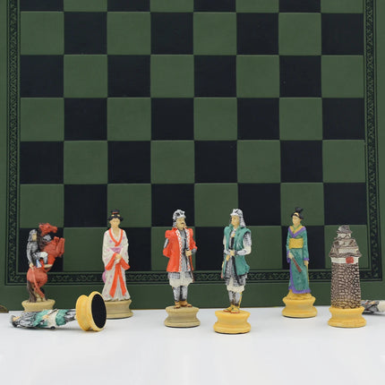 Japanese Samurai Character Themed Resin Chess with Leather Checkerboard Table Puzzle Game Toy Deluxe Knight Holiday Gift Chess