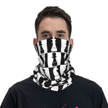 Black And White Chess Chessboard Bandana Neck Warmer Women Men Winter Hiking Ski Scarf Gaiter Checkered Face Cover