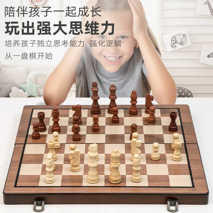 Wooden Magnetic International Chess Set Luxury Large Foldable Chess Board Game 2 In 1 Backgammon Educational Child Games Gifts