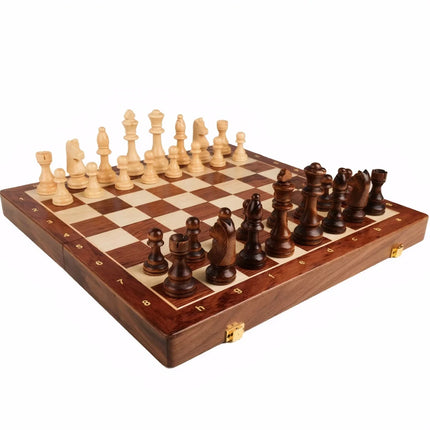 Exquisite Solid Wood Premium chess set with 2 additional backfolded board 39cm/15.35inch for Christmas holiday gift