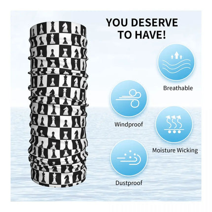 Black And White Chess Chessboard Bandana Neck Warmer Women Men Winter Hiking Ski Scarf Gaiter Checkered Face Cover