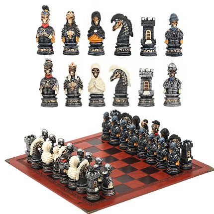 Metal Painted Chess Desktop Intelligent Game War Themed Toys Luxury Knight Hand Painted Checkers Card Gift Series Characters