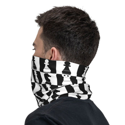 Black And White Chess Chessboard Bandana Neck Warmer Women Men Winter Hiking Ski Scarf Gaiter Checkered Face Cover