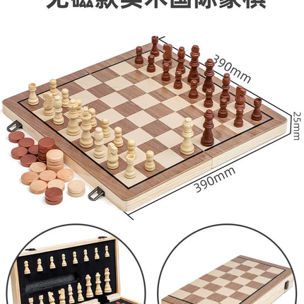 Wooden Magnetic International Chess Set Luxury Large Foldable Chess Board Game 2 In 1 Backgammon Educational Child Games Gifts