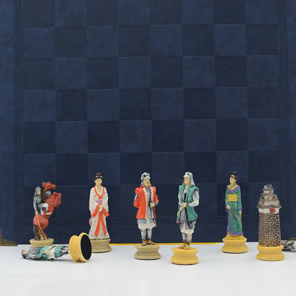 Japanese Samurai Character Themed Resin Chess with Leather Checkerboard Table Puzzle Game Toy Deluxe Knight Holiday Gift Chess