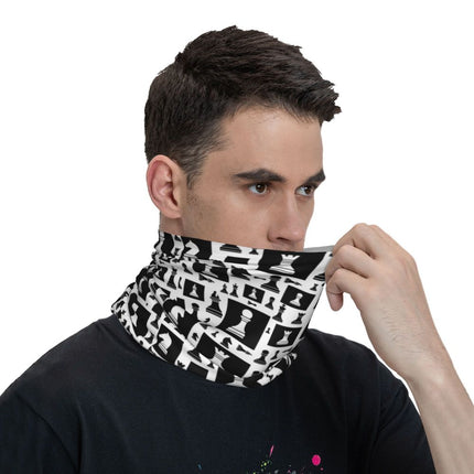 Black And White Chess Chessboard Bandana Neck Warmer Women Men Winter Hiking Ski Scarf Gaiter Checkered Face Cover