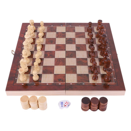 Papan Catur Besar 29x29cm Mengembangkan Pemikiran Strategis 3 in 1 Catur Catur Backgammon Papan Catur Lipat untuk Anak-anak dan Dewasa