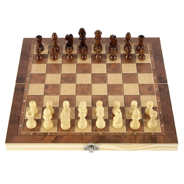 Foldable International Chess 3-in-1 Wooden Chess Set Toy Educational Brain Training Board Game High-end Wood-chess-pieces