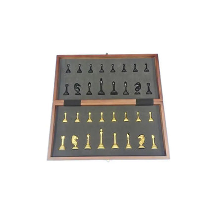 Luxury Metal Chess Set Portable Professional Board Games Foldable Wooden Checkerboard Retro Handmade Chess Pieces Decorations