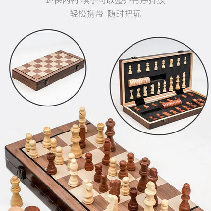 Wooden Magnetic International Chess Set Luxury Large Foldable Chess Board Game 2 In 1 Backgammon Educational Child Games Gifts