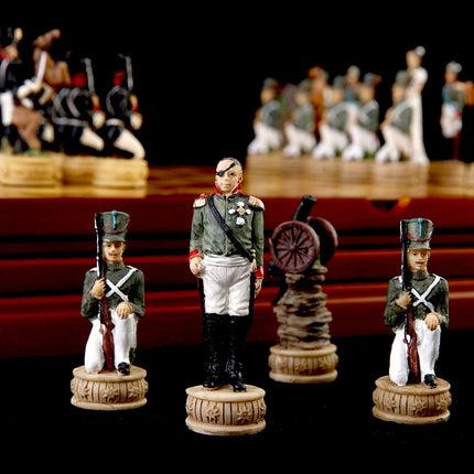 Russian and French Characters War Resin Chess Theme Board Game Toy Table Luxury Collection Gift with Wooden Chessboard