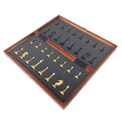 Luxury Metal Chess Set Portable Professional Board Games Foldable Wooden Checkerboard Retro Handmade Chess Pieces Decorations