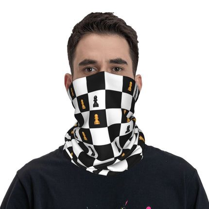 Black And White Chess Chessboard Bandana Neck Warmer Women Men Winter Hiking Ski Scarf Gaiter Checkered Face Cover