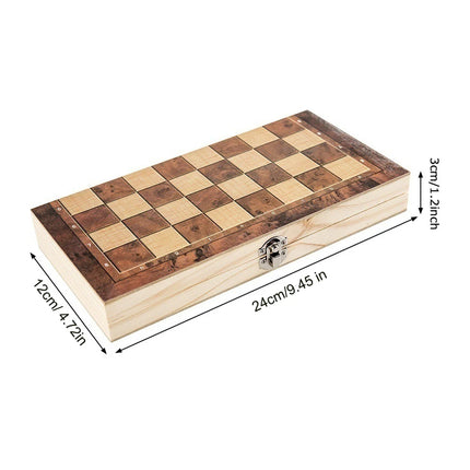 3in 1 Portable Travel Chess Checker Backgammon, Folding Storage Wooden Chess Set, International Checkers Board Game