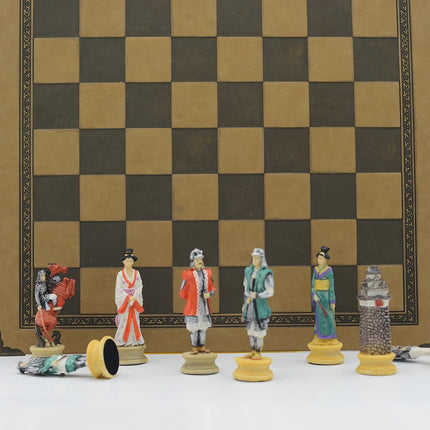 Japanese Samurai Character Themed Resin Chess with Leather Checkerboard Table Puzzle Game Toy Deluxe Knight Holiday Gift Chess