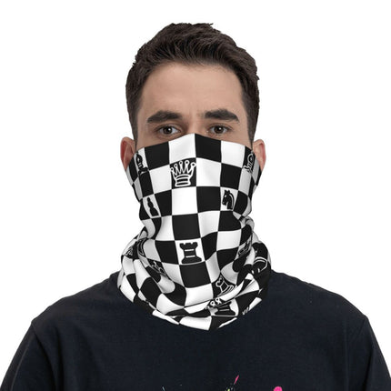 Black And White Chess Chessboard Bandana Neck Warmer Women Men Winter Hiking Ski Scarf Gaiter Checkered Face Cover